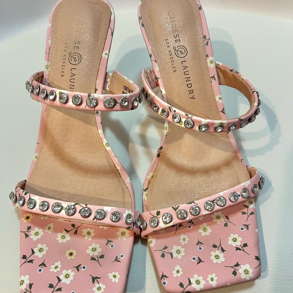 Chinese Laundry Pink, Floral, Crystal Embellished Heels